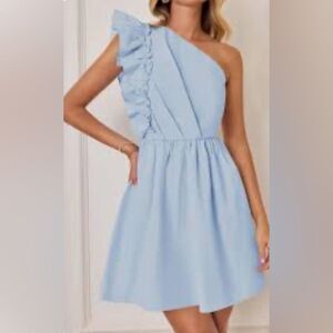 Zesica light blue dress Women’s size L one shoulder  asymmetrical ruffles party